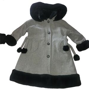 Gusti 24 Carat Vintage Gray Wool Blend Toddler Peacoat Black Trim